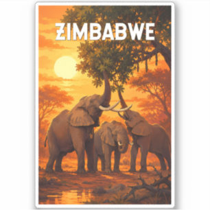 Zimbabwe Illustration Travel Art Vintage Sticker