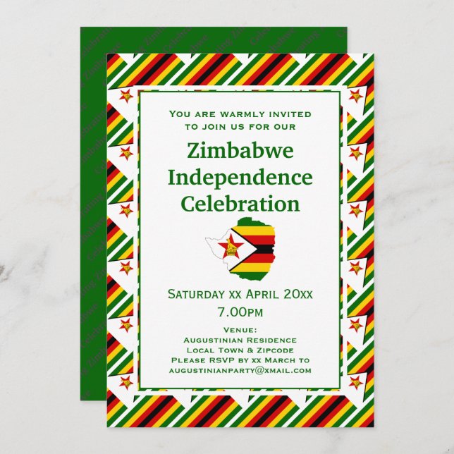 ZIMBABWE INDEPENDENCE CELEBRATION Zimbabwean Flag Invitation (Front/Back)