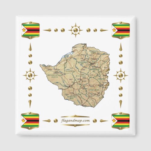 Zimbabwe Map  Flags Magnet