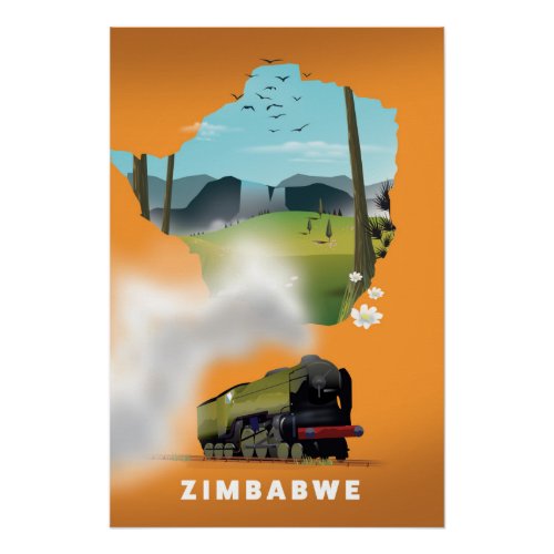 Zimbabwe Map illustrated travel poster