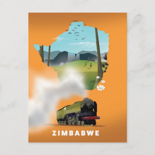 Zimbabwe Map illustrated travel poster Postcard