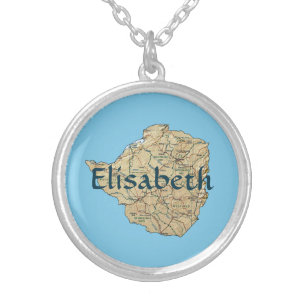 Zimbabwe Map + Name Necklace