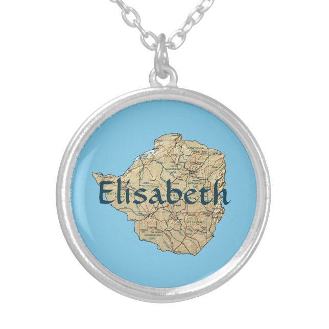 Zimbabwe Map + Name Necklace (Front)