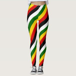 Zimbabwe National Flag Colors Diagonal Striped Leggings