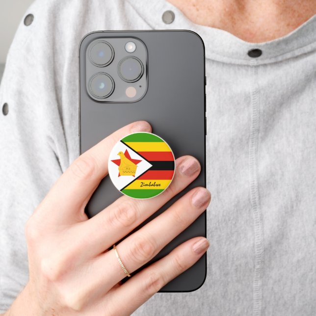 Zimbabwe phone grip, patriotic Zimbabwe Flag PopSocket (Hand)