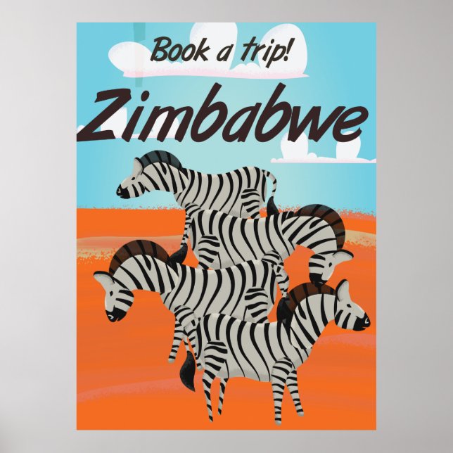 Zimbabwe Zebra vintage travel poster (Front)