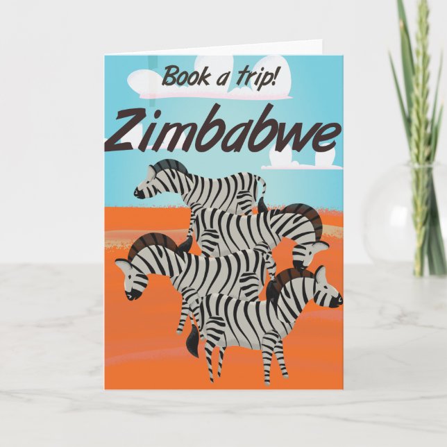 Zimbabwe Zebra vintage travel poster Holiday Card (Front)