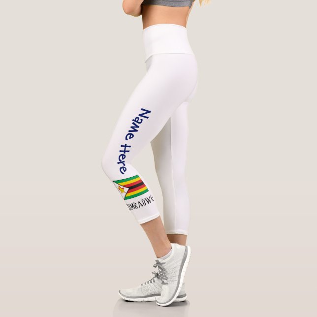 Zimbabwe Zimbabwean Flag Black Personalized Name  Capri Leggings (Left)