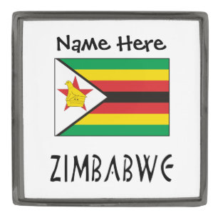 Zimbabwe Zimbabwean Flag Black Personalized Name  Gunmetal Finish Lapel Pin