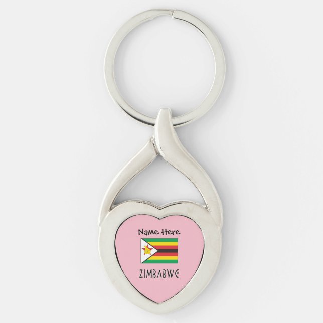 Zimbabwe Zimbabwean Flag Black Personalized Name  Keychain (Front)