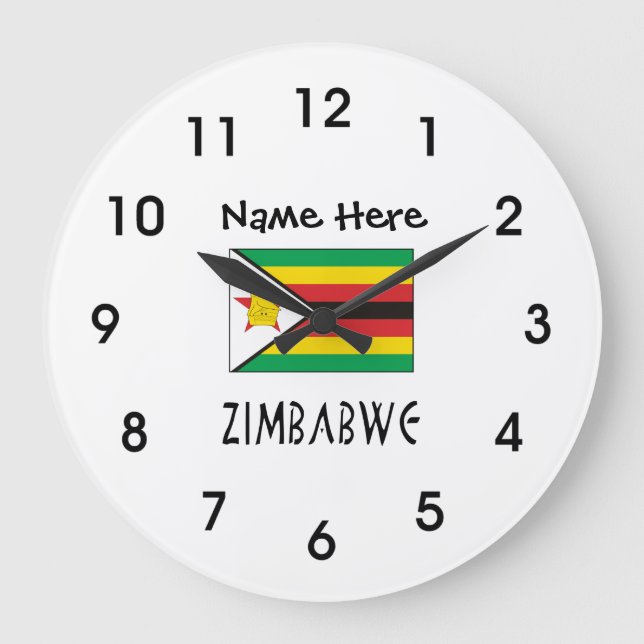 Zimbabwe Zimbabwean Flag Black Personalized Name  Large Clock (Front)