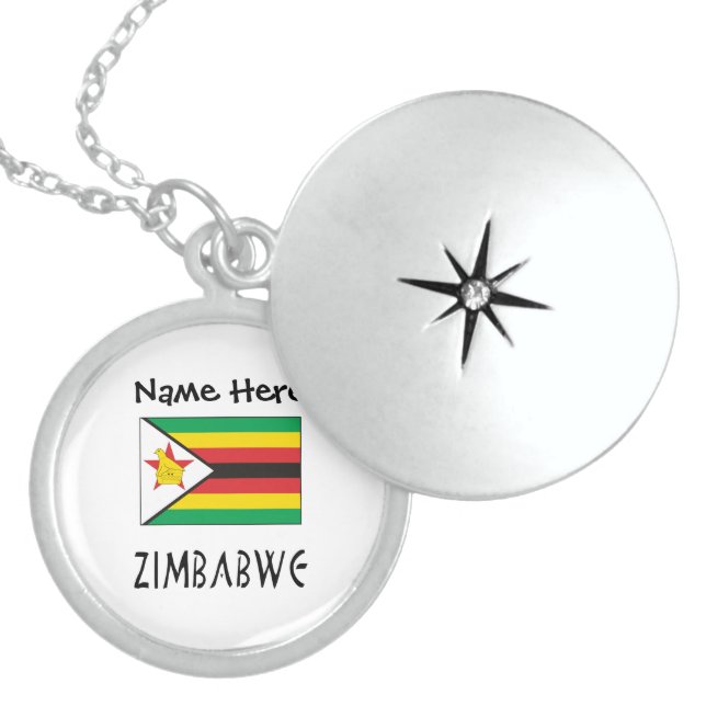 Zimbabwe Zimbabwean Flag Black Personalized Name  Locket Necklace (Front)