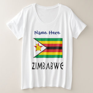 Zimbabwe Zimbabwean Flag Black Personalized Name Plus Size T-Shirt