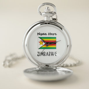 Zimbabwe Zimbabwean Flag Black Personalized Name Pocket Watch