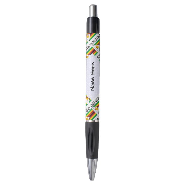 Zimbabwe Zimbabwean Flag Tiled Black Personalized Pen (Front Vertical)