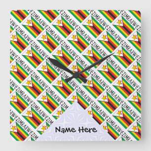 Zimbabwe Zimbabwean Flag Tiled Black Personalized Square Wall Clock