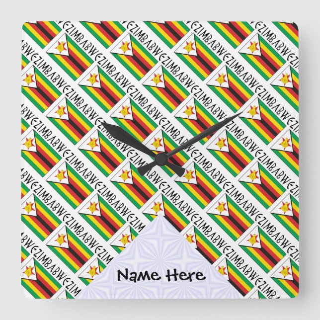 Zimbabwe Zimbabwean Flag Tiled Black Personalized Square Wall Clock (Front)