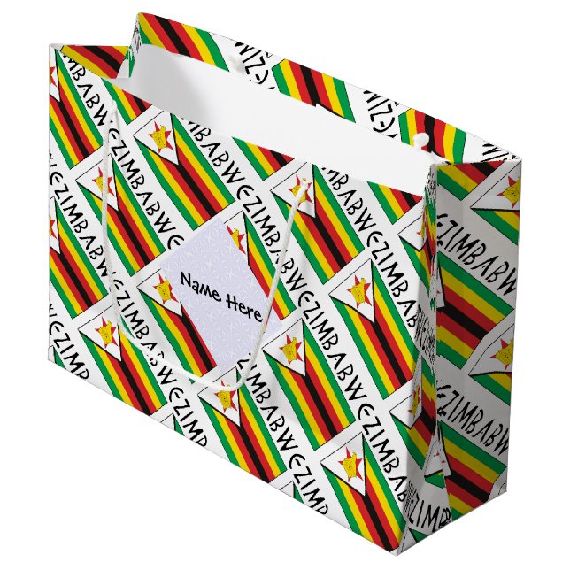 Zimbabwe Zimbabwean Flag Tiled Personalized  Large Gift Bag (Front Angled)