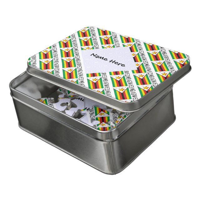 Zimbabwe Zimbabwean Flag Tiled Personalized Name Jigsaw Puzzle (Lid Open)