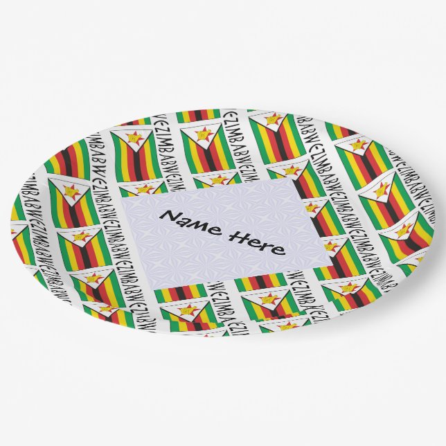 Zimbabwe Zimbabwean Flag Tiled Personalized  Paper Plates (Angled)