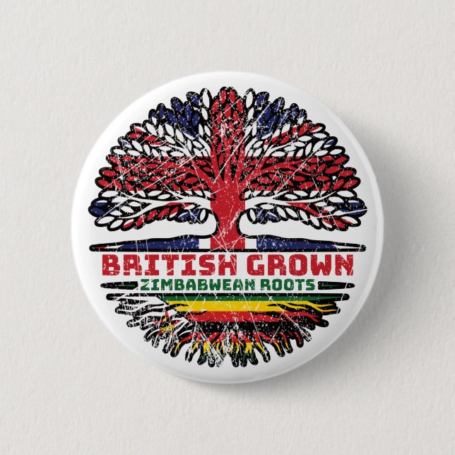 Zimbabwe Zimbabwean Uk United Kingdom British Tree Button (Front)