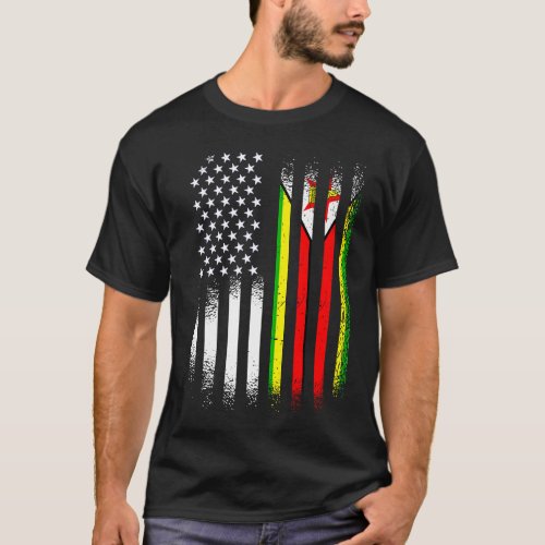 Zimbabwean American Patriot Grown Country USA Flag T_Shirt