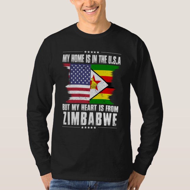 Zimbabwean American Patriot Grown Proud Home Heart T-Shirt (Front)