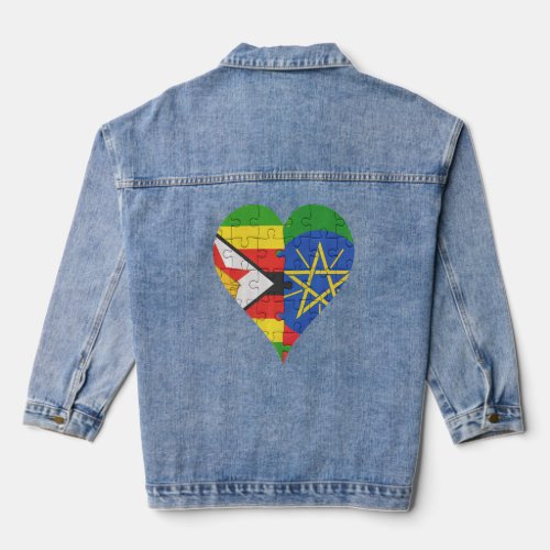 Zimbabwean Ethiopian Flag Heart  Denim Jacket