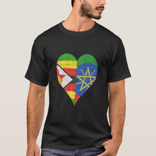 Zimbabwean Ethiopian Flag Heart  T_Shirt