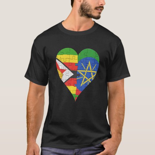 Zimbabwean Ethiopian Flag Heart T_Shirt