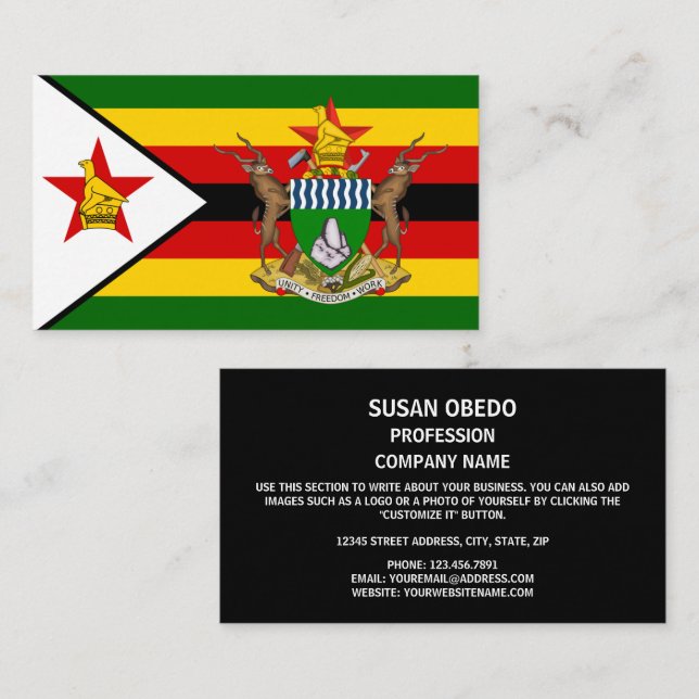 Zimbabwean Flag & Coat of Arms, Flag of Zimbabwe Business Card (Front/Back)