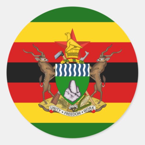 Zimbabwean Flag  Coat of Arms Flag of Zimbabwe Classic Round Sticker