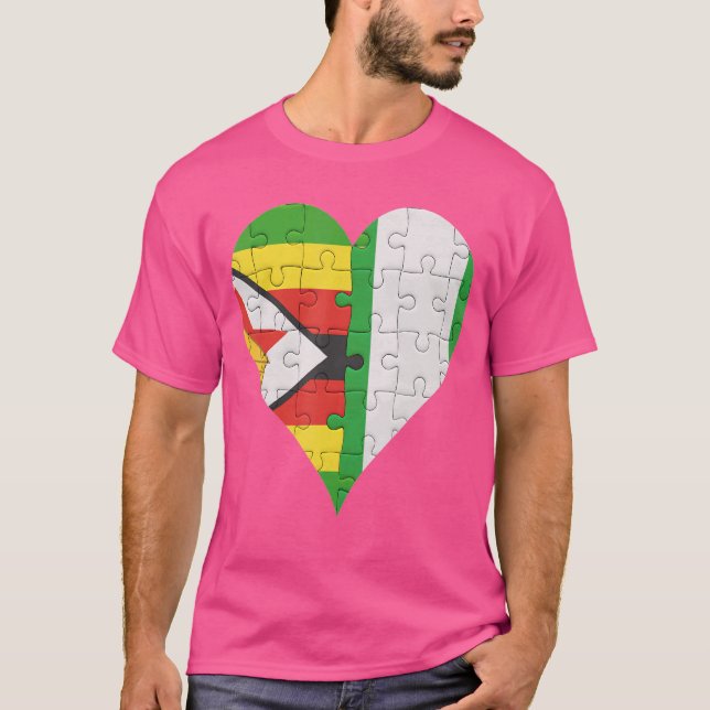 Zimbabwean Nigerian Flag Heart T-Shirt (Front)