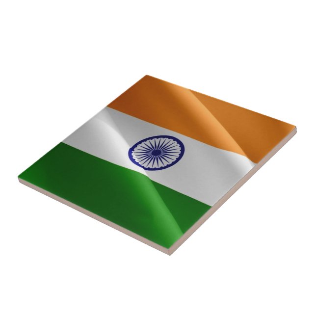 zIN002 Indian waving FLAG India, Ceramic Tile (Side)