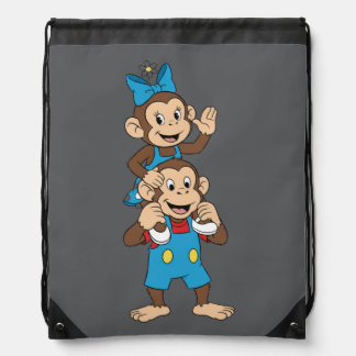 Zina and Mimo carrying her on his shoulder. Drawstring Bag