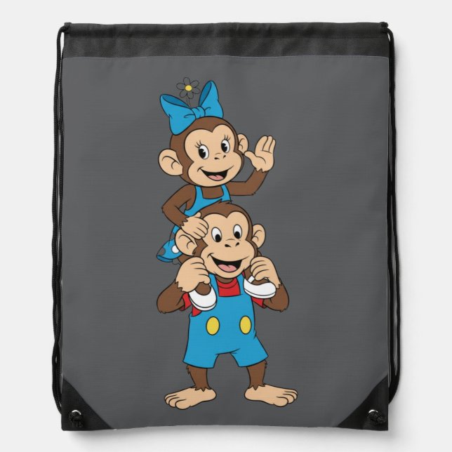 Zina and Mimo carrying her on his shoulder. Drawstring Bag (Front)