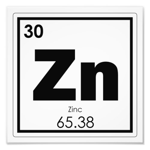 Zinc chemical element symbol chemistry formula gee photo print