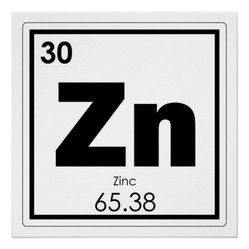 Zinc chemical element symbol chemistry formula gee poster
