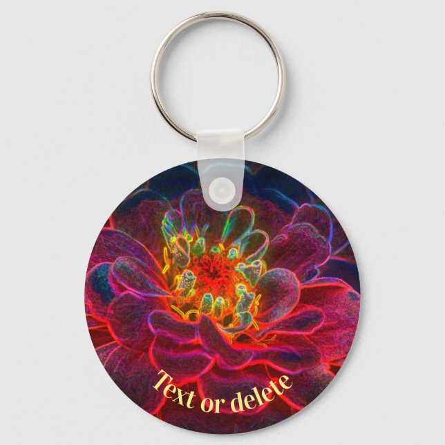 Zinnia Abstract Art Flower Personalized Keychain (Front)