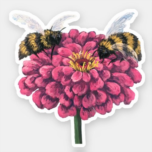 Zinnia and Bees Vinyl Sticker