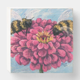 Zinnia and Bees Wood Box Sign