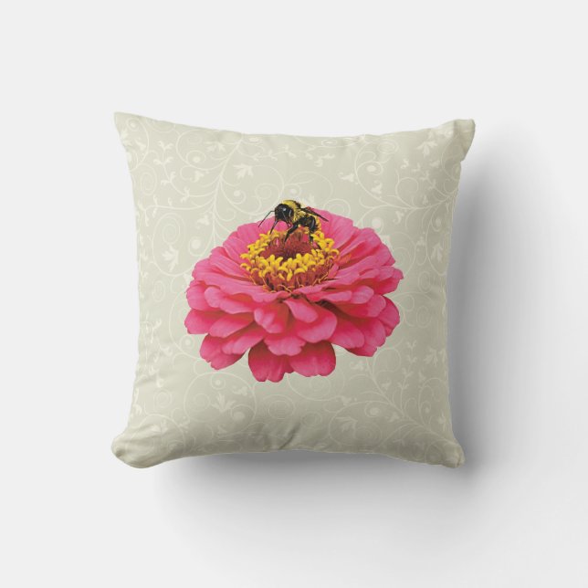 Zinnia and the Bee Throw Pillow (Front)
