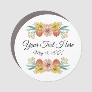 Zinnia Art Drawing - Custom Text Wreath Car Magnet