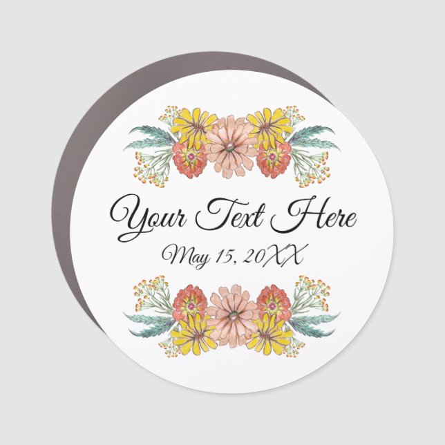 Zinnia Art Drawing - Custom Text Wreath Car Magnet (Front)