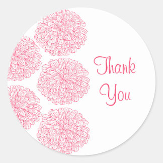 Zinnia Border Thank You Stickers, Pink Classic Round Sticker