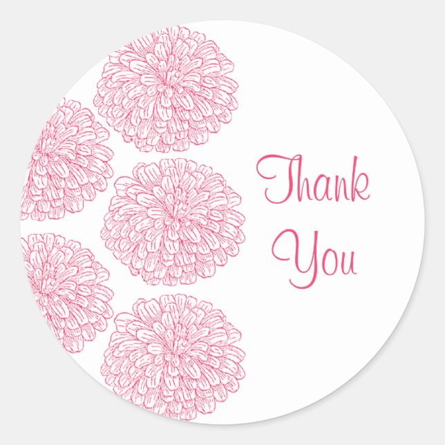 Zinnia Border Thank You Stickers, Pink Classic Round Sticker (Front)