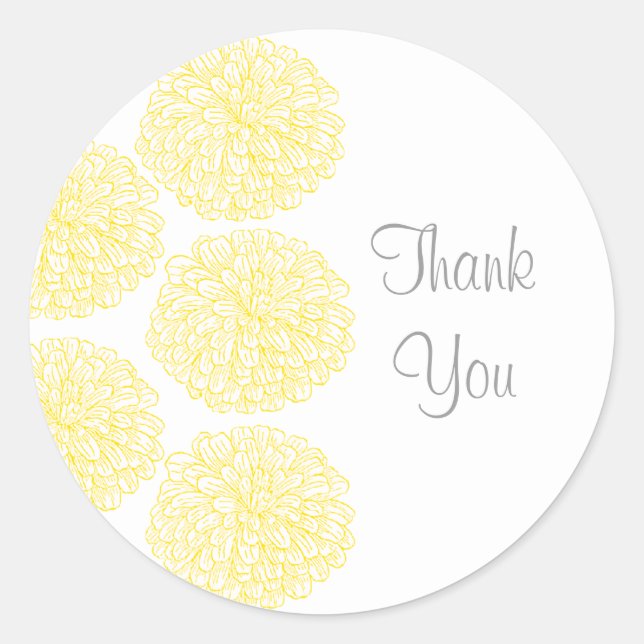 Zinnia Border Thank You Stickers, Yellow Classic Round Sticker (Front)