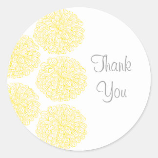Zinnia Border Thank You Stickers, Yellow Classic Round Sticker