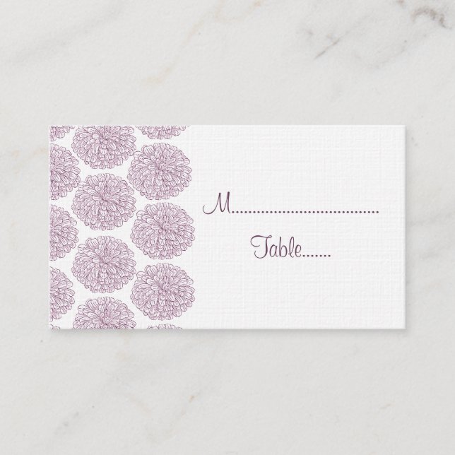 Zinnia Border Wedding Place Card, Purple Card (Front)
