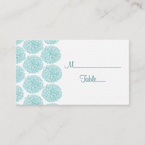 Zinnia Border Wedding Place Card Turquoise Place Card